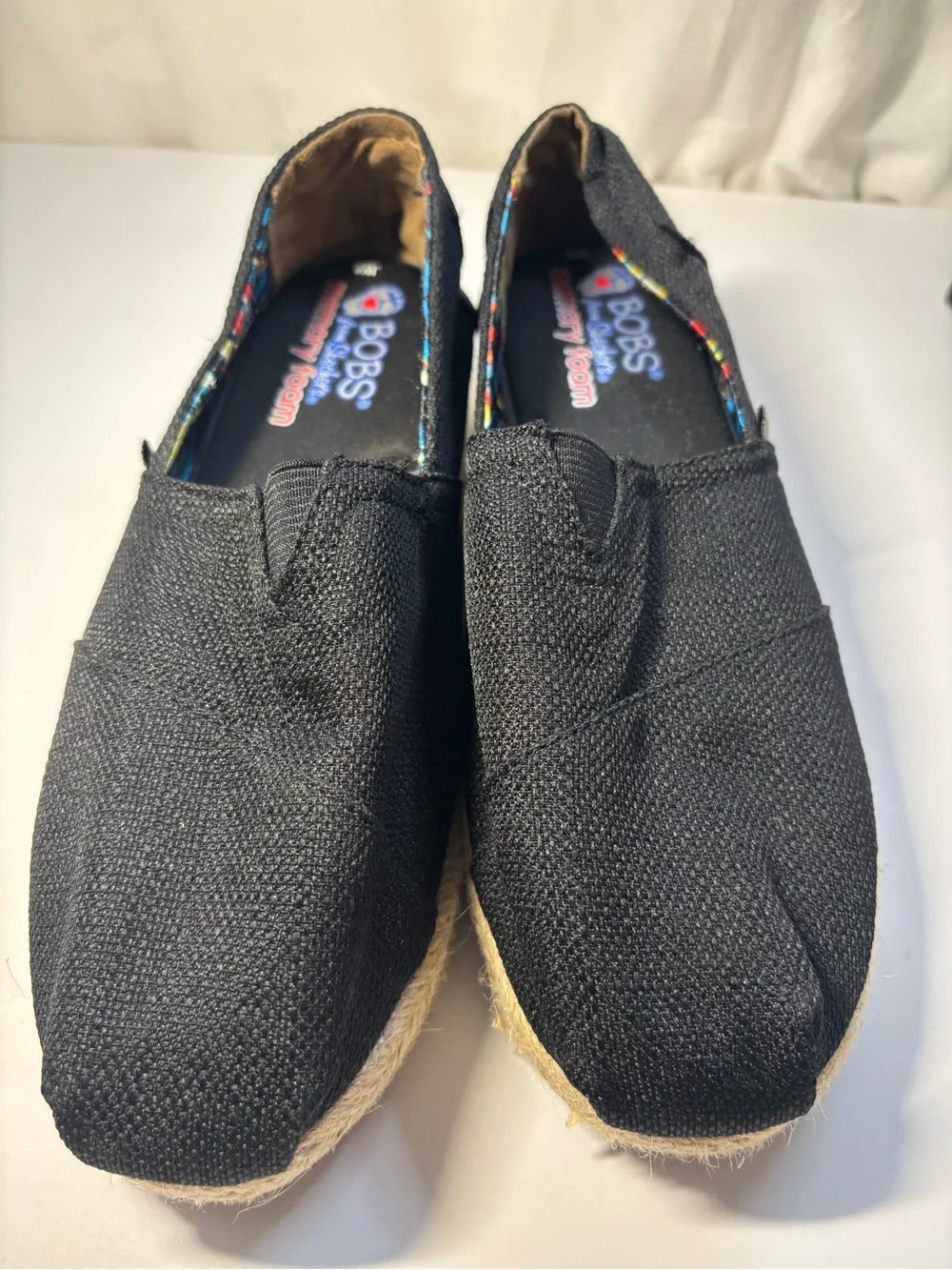 BOBS by Skechers Black Canvas Slip-On Espadrilles 8W
